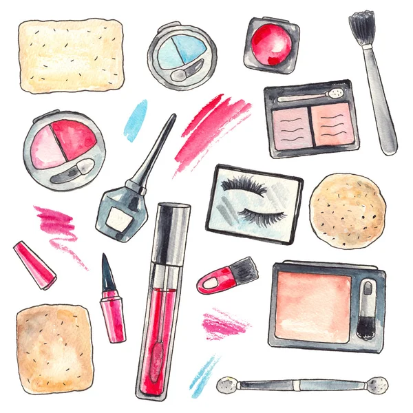 Akvarell Makeup produkter set — Stockfoto