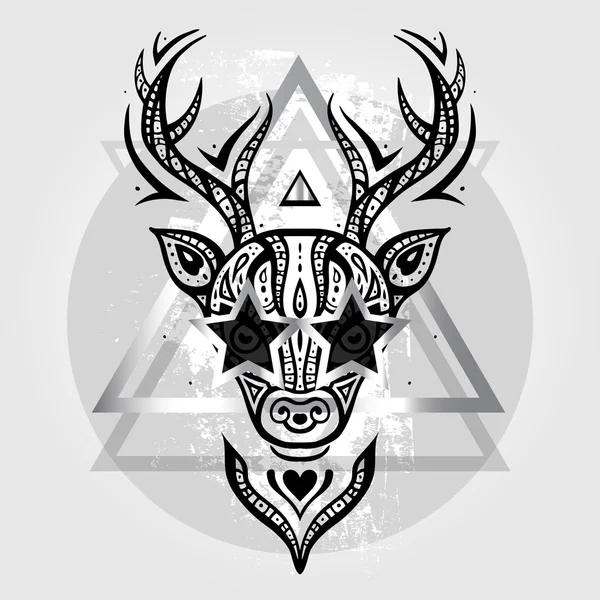 鹿の頭。部族のパターン. — ストックベクタ