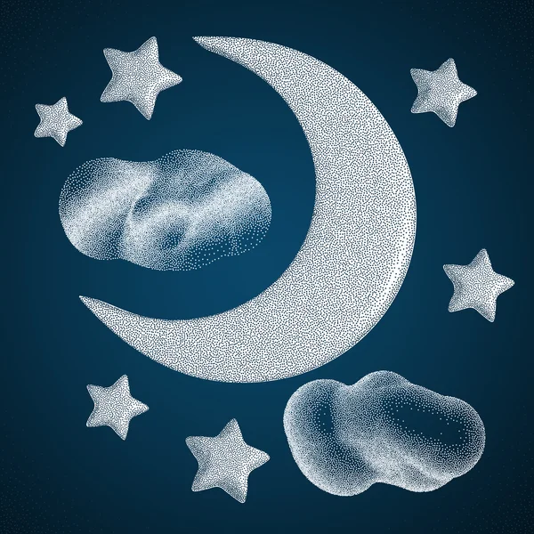 Nachtelijke hemel. Maan met wolken — Stockvector