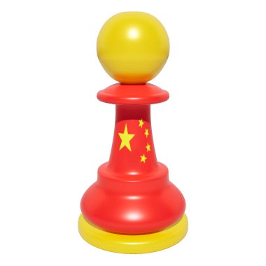 Çin 'de satranç piyonu ulusal bayrak tarzı 3d bembeyaz arka planda canlandırma