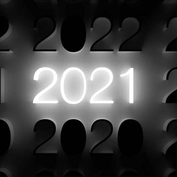 Luminous 2021 number on wall. New Year concept — Stock Photo, Image