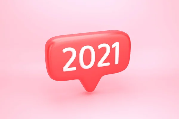 Red social media notification icon with number 2021 — Stock Photo, Image
