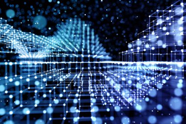 Işık halkası arkaplan ile soyut çokgen ağ