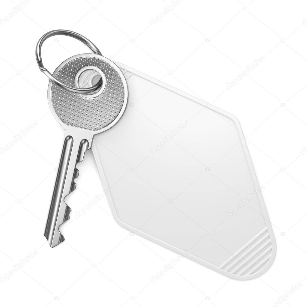 Empty label hotel keyring isolated on white background