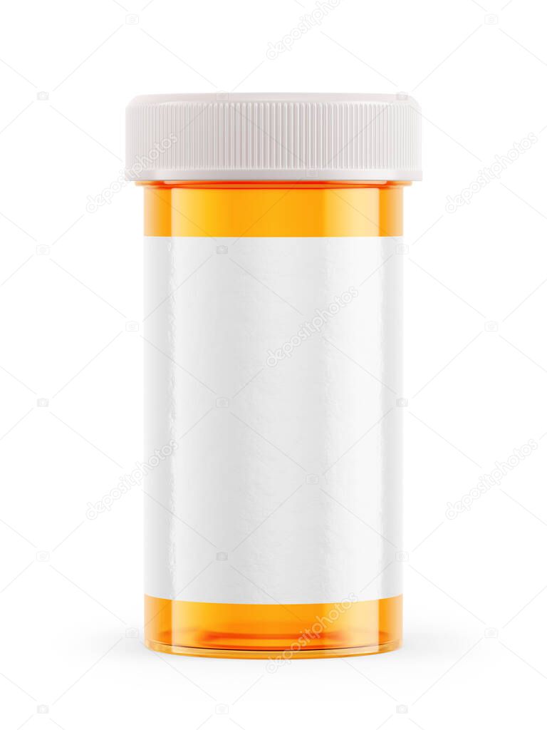 Amber pharmacy vial isolated on white background