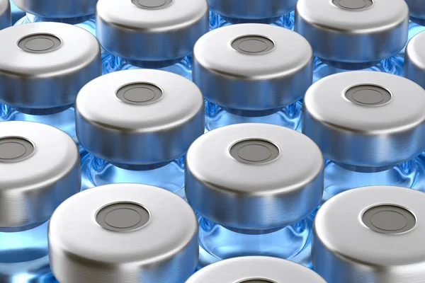 Vaccino per iniezione in flaconi di vetro blu per farmacia — Foto Stock