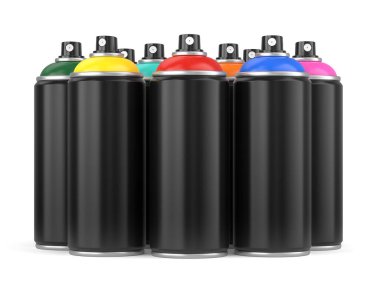 Metal sprey boya kutuları beyaza izole edilmiş.