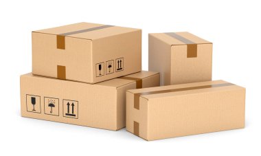 Beyaz arkaplanda karton kutular grubu