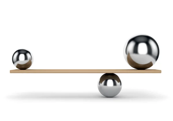 Metal balls balanced on plank — Stock Photo, Image