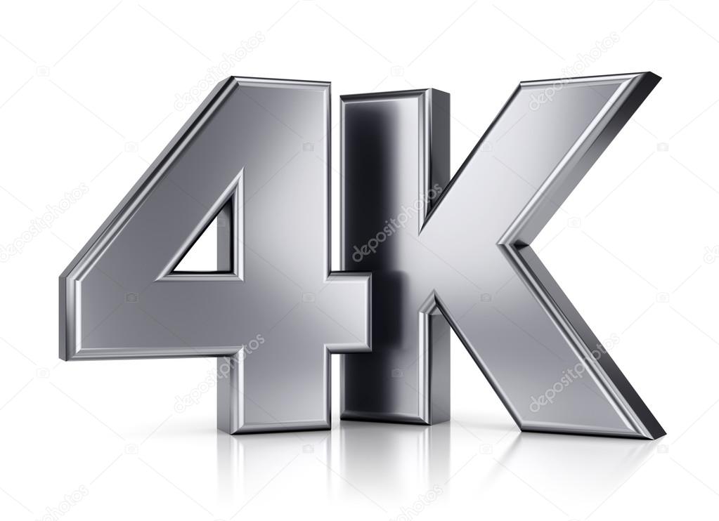 4K ultra high definition television technology logo icon isolated on white background with reflection effect