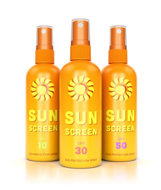 Üç güneş koruyucu sprey şişe