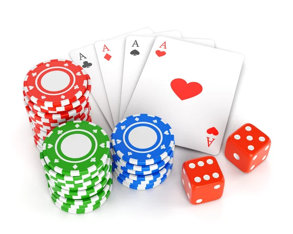 Casino chips, playing cards and dices — Stock Photo, Image