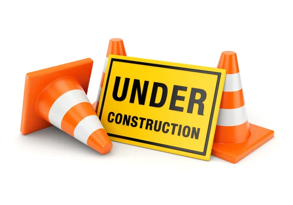 Under construction sign and traffic cones — Stok fotoğraf