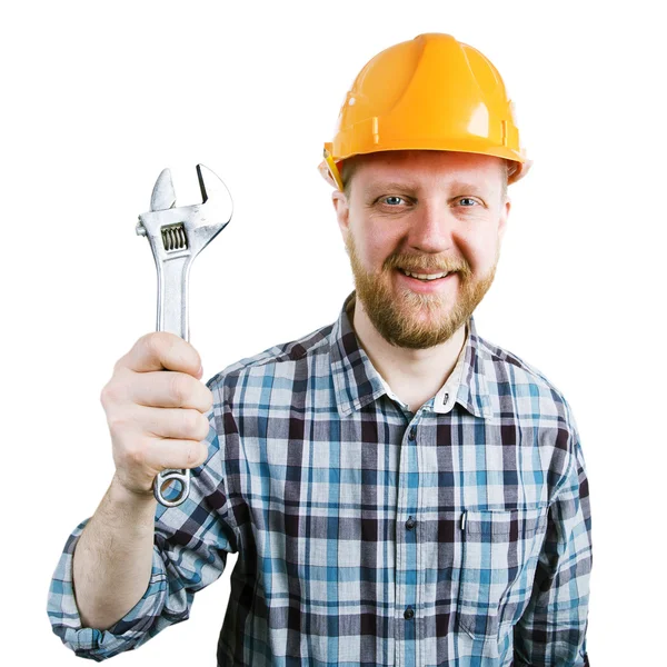 Man met een moersleutel in zijn hand — Stockfoto