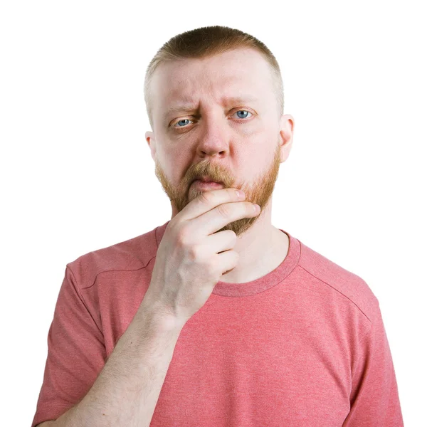 Dudando hombre barbudo en una camisa — Foto de Stock