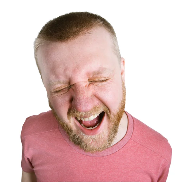 Bearded man in a pink shirt shouts — Stock Photo, Image