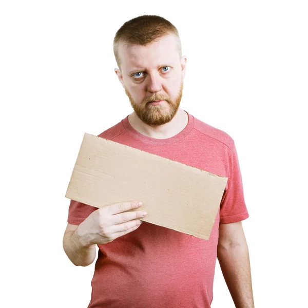 Bearded man holding a sign in his hands — Stock Photo, Image