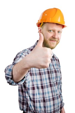 Man in a helmet shows that everything is OK clipart