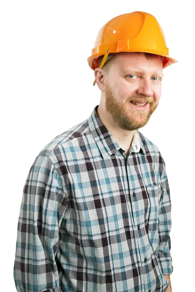 Skäggig man i en konstruktion hjälm — Stockfoto