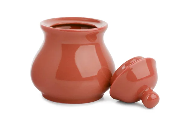 白色底座盖褐色陶瓷罐 — 图库照片