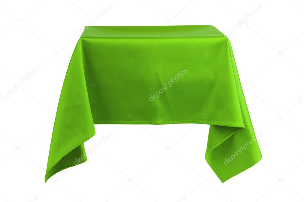 Something hanging in the air covered with green cloth