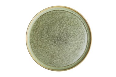 Beyaz arka planda yeşil seramik plaka. İzole edilmiş