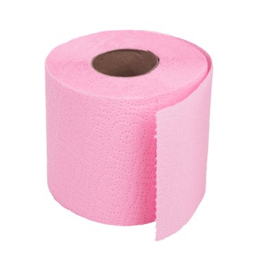 Beyaz arka plan üzerinde pembe tuvalet kağıdı rulo