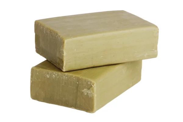 Two pieces of olive green soap — Stock Photo, Image