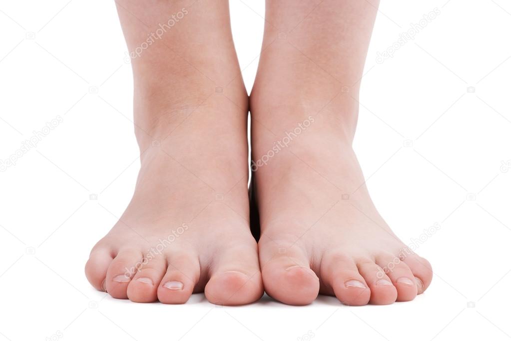Human feet on a white background