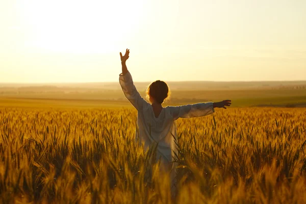 Feliz joven entre el campo de centeno — Foto de Stock