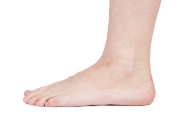 Adam beyaz bir arka plan üzerinde kuru cilt ile ayak