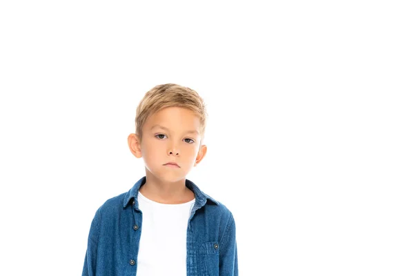 Serious Child Looking Camera Isolated White — Stock Photo, Image