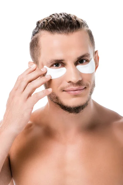 Sexy Shirtless Man Eye Patches Face Isolated White — Stock Photo, Image