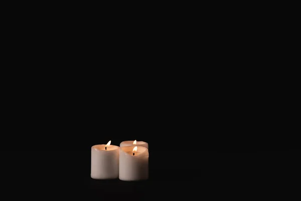 Burning Candles Black Background Funeral Concept — Stock Photo, Image