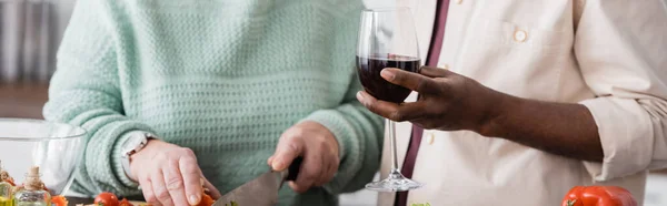 Partial View African American Senior Man Holding Glass Wine Wife — Stock Photo, Image