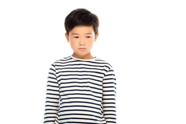 Triste asiático criança olhando afastado isolado no branco — Fotografia de Stock