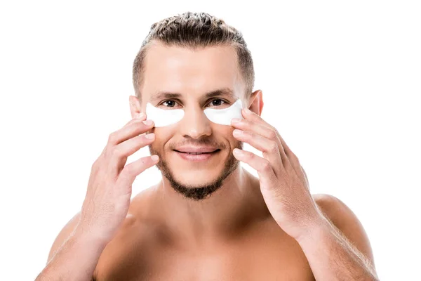 Sexy shirtless man eye patches on face isolated on white — Stock Photo