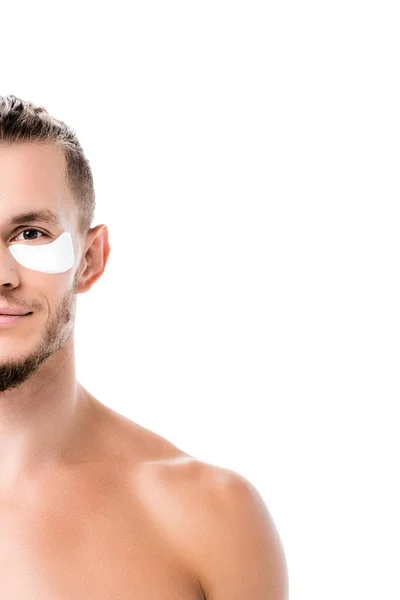 Sexy shirtless man eye patches on face isolated on white — Stock Photo