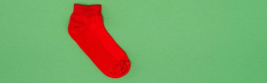 website header of red christmas stocking on green background with copy space clipart