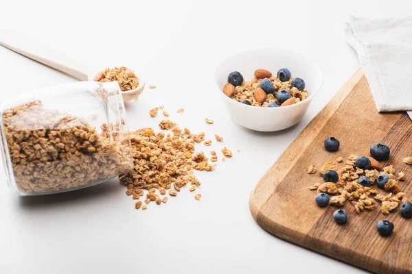 Delicious Granola Nuts Blueberry White Background — Stock Photo, Image
