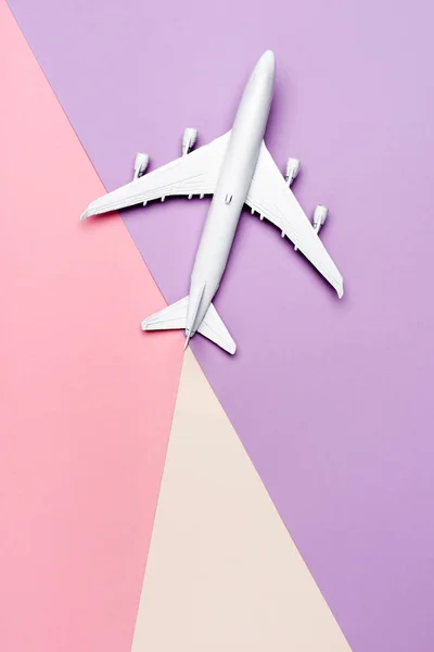 Top View White Plane Model Colorful Background — Stock Photo, Image