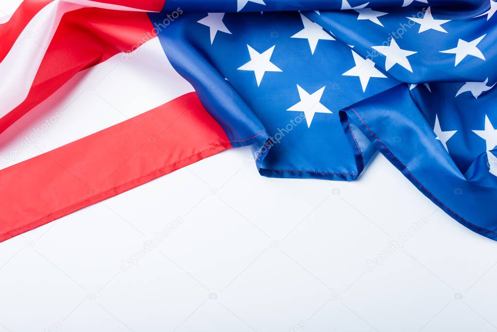 American flag with stars and stripes isolated on white