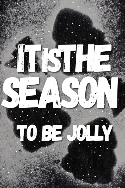 Top View Pine Silhouettes Covered Sugar Powder Season Jolly Lettering — Stock Photo, Image