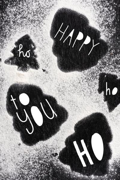Top View Pine Silhouettes Covered Sugar Powder Happy You Lettering — Stock Photo, Image