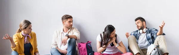 Multiethnic Students Talking While Waiting Exam Hall Banner — Stock Photo, Image