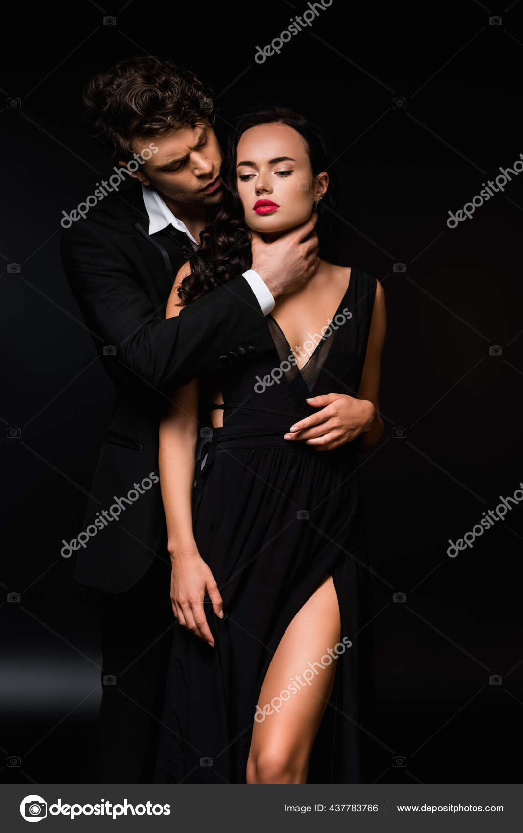 Passionate Man Choking Sexy Submissive Woman Dress Black Stock Photo by  ©VitalikRadko 437783766