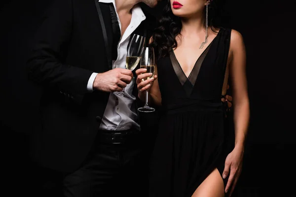 Cropped View Sexy Couple Holding Glasses Champagne While Toasting Isolated — Stock Photo, Image