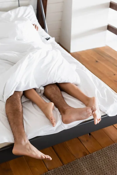 Legs Man Woman Lying Bed Blanket — Stock Photo, Image