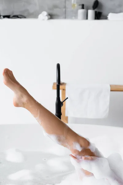 Cropped View Woman Taking Bath Foam — Stock Photo, Image