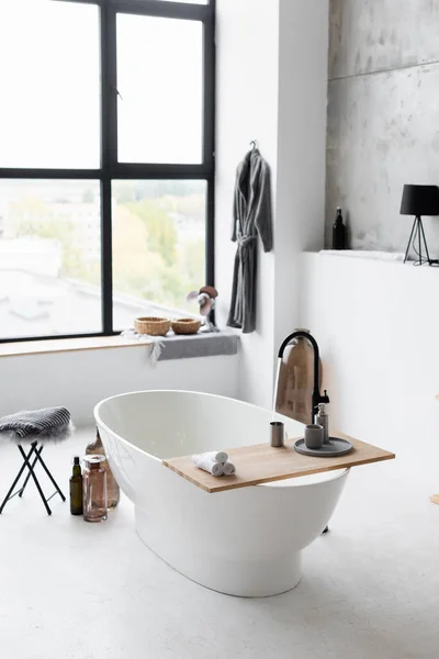 Interior Modern Bathroom White Bathtub — Stock Photo, Image